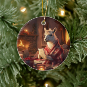 Llama Merry Christmas Ornament, Pet Lover Gift Ceramic Ornament