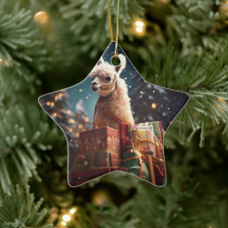 Llama Merry Christmas Ornament, Pet Lover Gift Ceramic Ornament