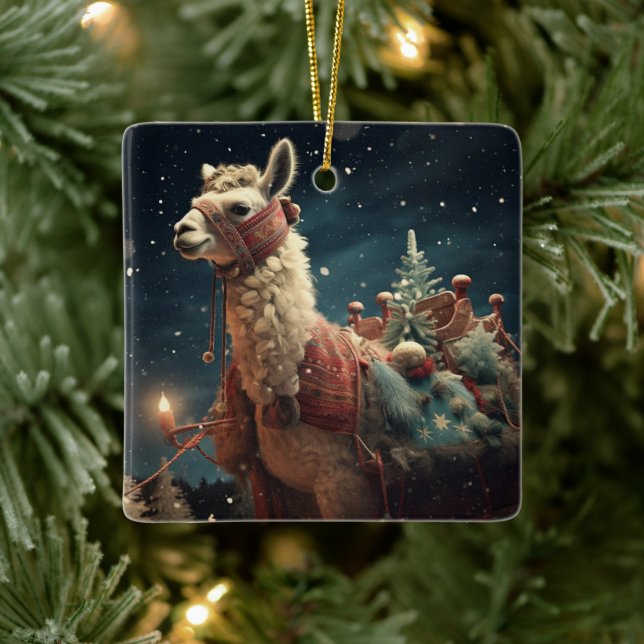 Llama Merry Christmas Ornament, Pet Lover Gift Ceramic Ornament (Tree)