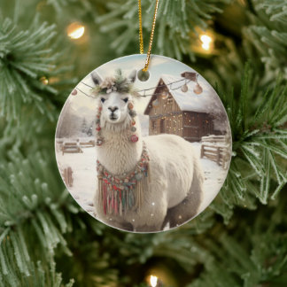 Llama Merry Christmas Ornament, Pet Lover Gift Ceramic Ornament