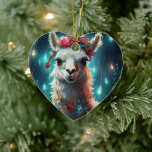 Llama Merry Christmas Ornament, Pet Lover Gift Ceramic Ornament