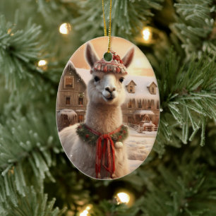 Llama Merry Christmas Ornament, Pet Lover Gift Ceramic Ornament
