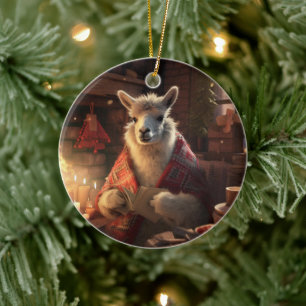 Llama Merry Christmas Ornament, Pet Lover Gift Ceramic Ornament