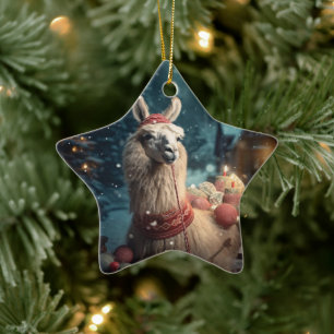 Llama Merry Christmas Ornament, Pet Lover Gift Ceramic Ornament