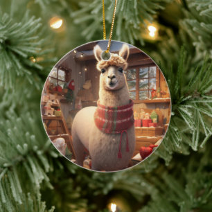 Llama Merry Christmas Ornament, Pet Lover Gift Ceramic Ornament
