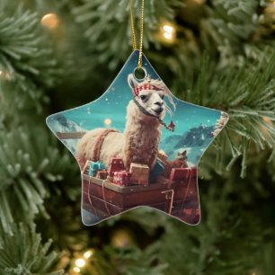 Llama Merry Christmas Ornament, Pet Lover Gift Ceramic Ornament