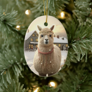 Llama Merry Christmas Ornament, Pet Lover Gift Ceramic Ornament
