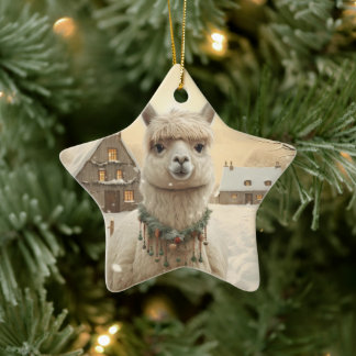 Llama Merry Christmas Ornament, Pet Lover Gift Ceramic Ornament