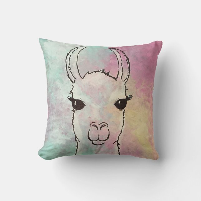 Llama Mixed Media Painting Pillow (Front)