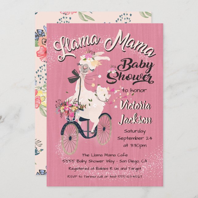 llama Momma baby shower invitations (Front/Back)