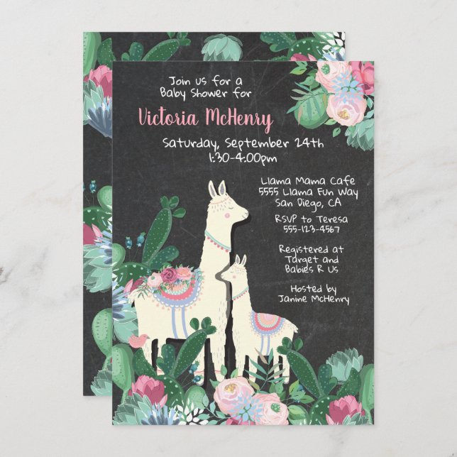 llama momma Fiesta baby shower invitations (Front/Back)