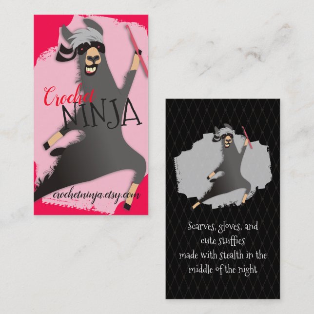 Llama ninja crochet hook yarn crafts business card (Front/Back)