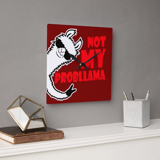 Llama Not My Probllama Peace Hand Sign Sunglasses Square Wall Clock (Office)