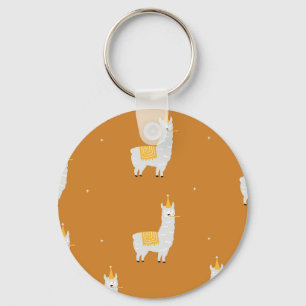 Llama, orange background: birthday pattern. key ring