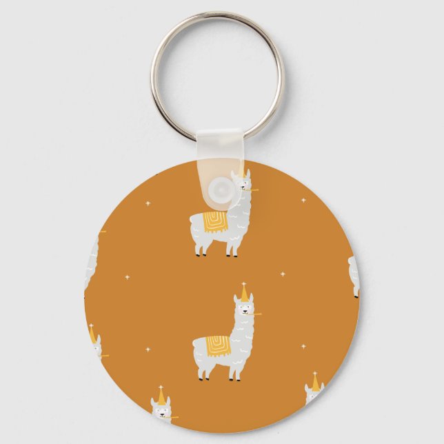 Llama, orange background: birthday pattern. key ring (Front)