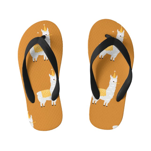 Llama, orange background: birthday pattern. kid's thongs (Footbed)