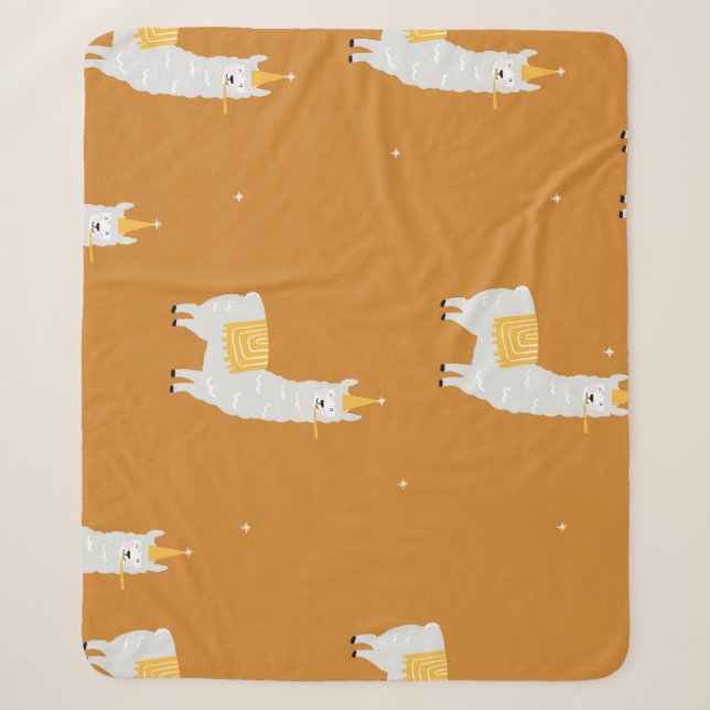 Llama, orange background: birthday pattern. sherpa blanket (Front)