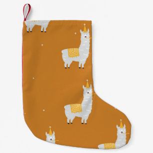 Llama, orange background: birthday pattern. small christmas stocking