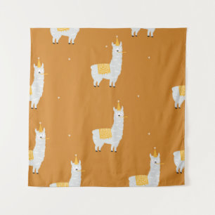 Llama, orange background: birthday pattern. tapestry