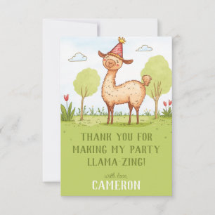Llama outdoor kid’s birthday celebration thank you card