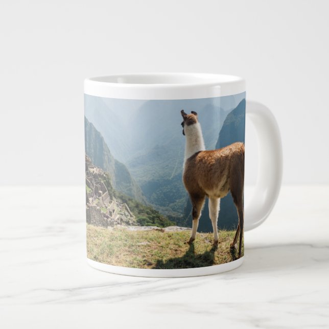 Llama Overlooking Ruins | Machu Picchu, Peru Large Coffee Mug (Front Right)