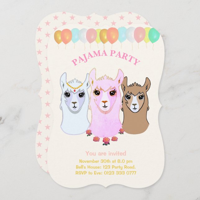 Llama Pajama Party Invitation (Front/Back)