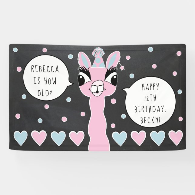 Llama Pajama Pink Girls Sleepover Party Banner (Horizontal)