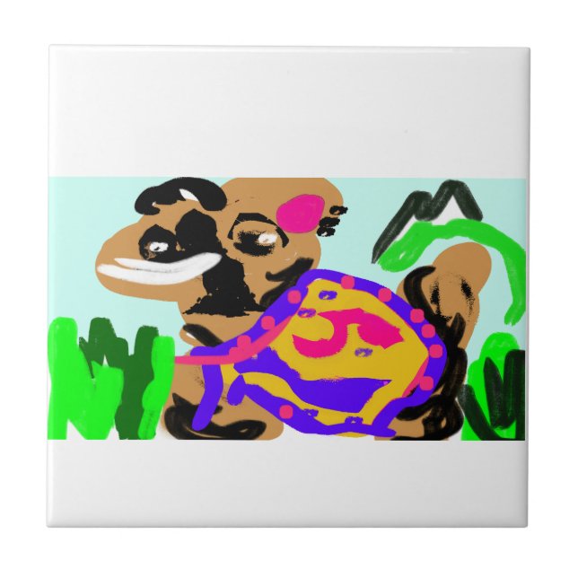Llama party fun joy ceramic tile (Front)