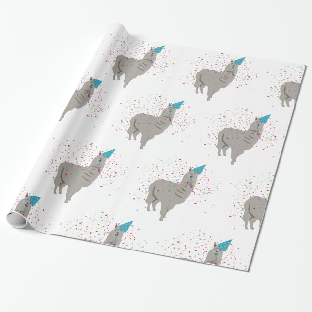 Llama Partying - Animals Having a Party Wrapping Paper (Unrolled)