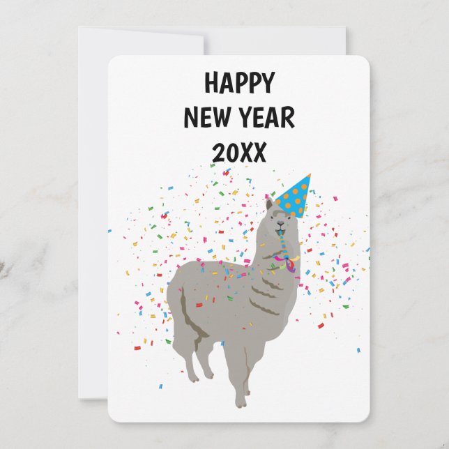 Llama Partying - Animals Holiday New Years Card (Front)