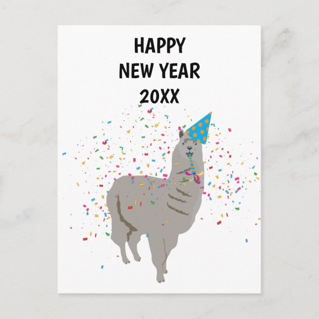 Llama Partying - Animals Holiday New Years Card (Front)