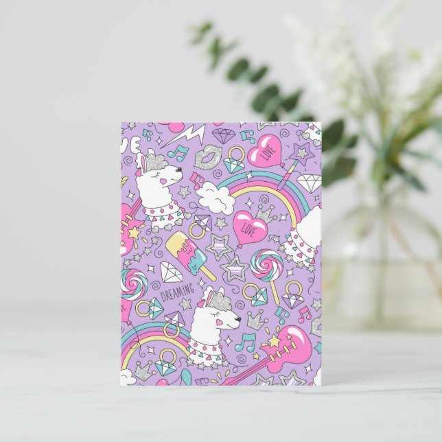 Llama pattern 1 holiday postcard (Standing Front)
