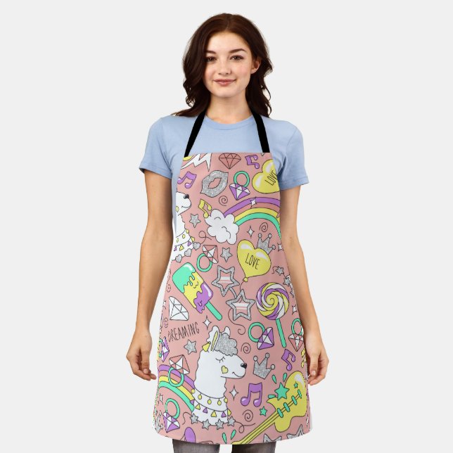 llama pattern 3 apron (Worn)