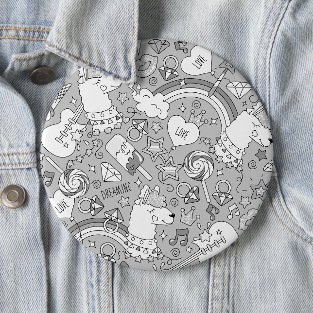 llama pattern 4 6 cm round badge (In Situ)