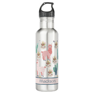 Llama Pink and Green Cactus, Alpaca, Cute, Girly 710 Ml Water Bottle