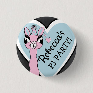 Llama Pink Pajama Girl Birthday Party Sleepover 3 Cm Round Badge