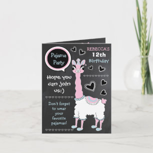 Llama Pink Pajama Girl Birthday Party Sleepover Invitation