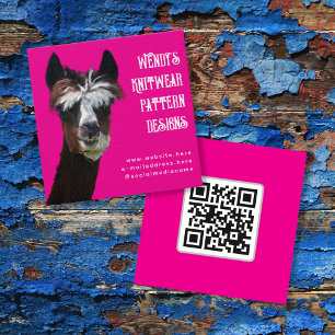 Llama Pink QR code Fibre Business Cards