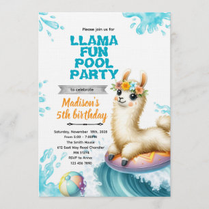 Llama pool party invitation