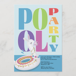Llama Pool Party Summer Birthday Party Invitation