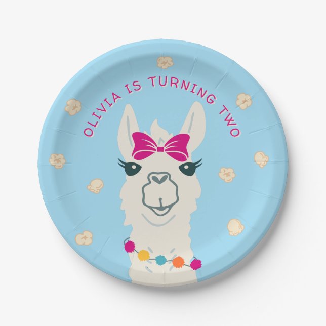 Llama Popcorn Paper Plate Fiesta Party Alpaca (Front)