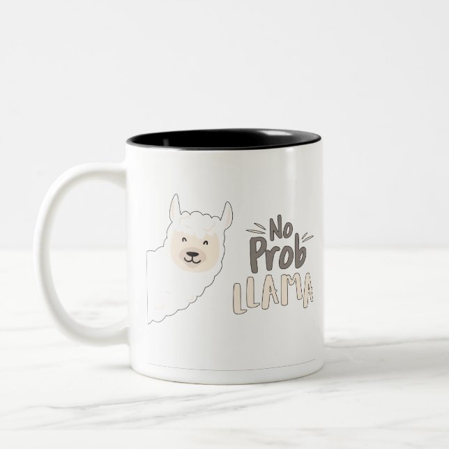 Llama Pun, No Problema Pun, No Probllama Two-Tone Coffee Mug (Left)