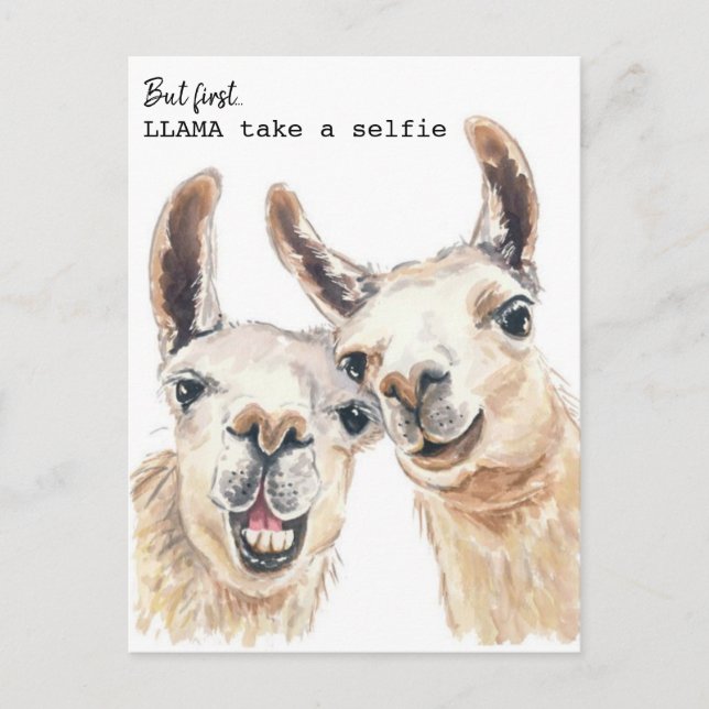 Llama Puns Postcard - Lllama take a selfie (Front)