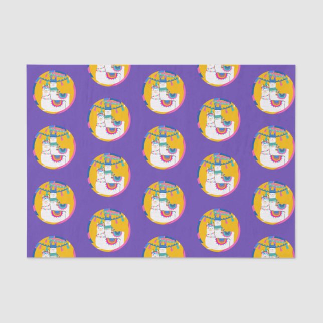 Llama Purple Blue Yellow Colourful Birthday Party Tissue Paper (Front)