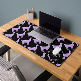Llama Purple lavender Sparkles pattern Monogram Desk Mat