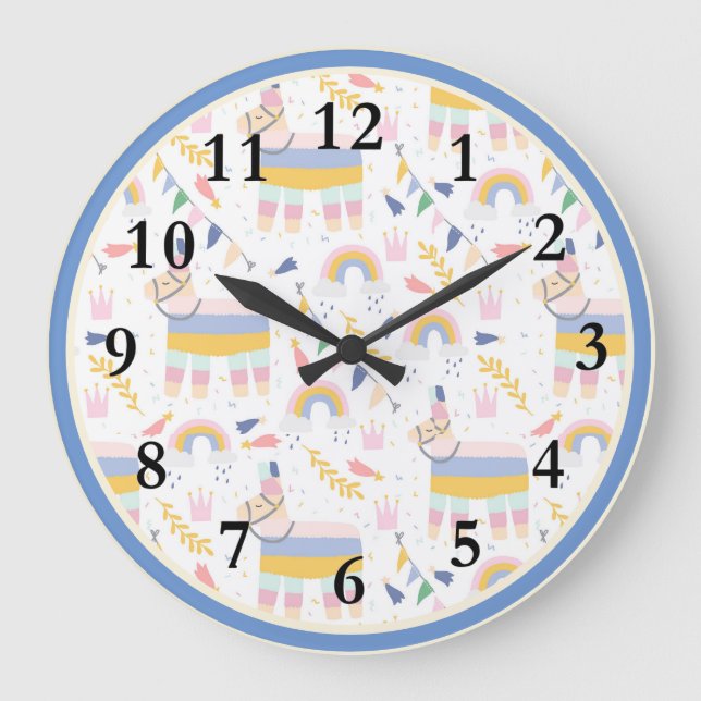 Llama Rainbow Baby Nursery Wall Clock (Front)
