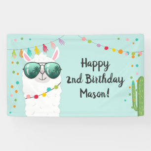 Llama Rama Birthday Party Backdrop Banner Alpaca