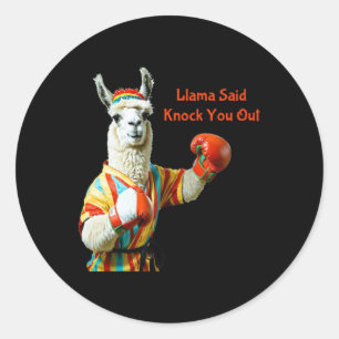 Llama Said Knock You Out – Funny Boxing Llama Stic Classic Round Sticker