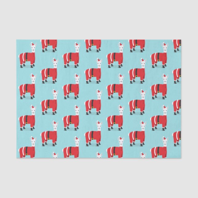 Llama Santa Red Blue Christmas Tissue Paper (Front)