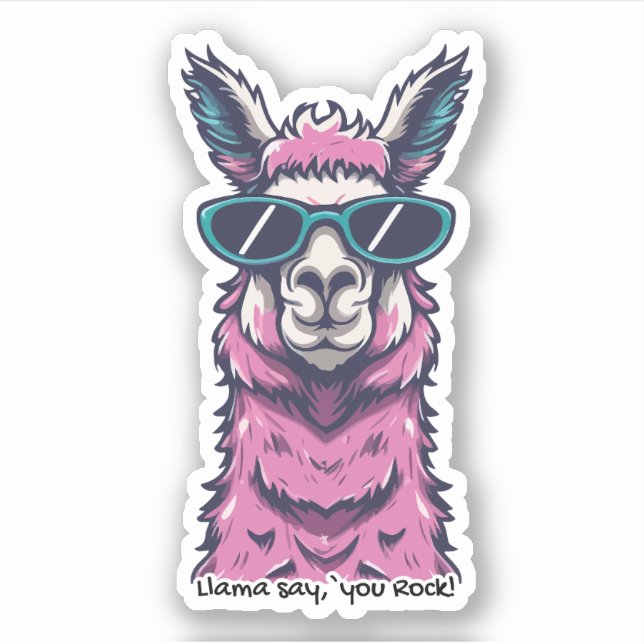 Llama say you Rock | Quirky pose in sunglasses (Front)